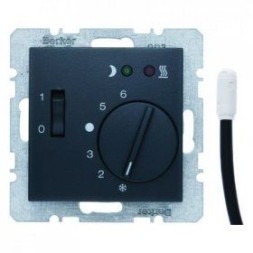 Регулятор температуры помещения Berker B.7 антрацит, матовый пола с замыкающим контактом, с центральной панелью и светодиодом 20341606