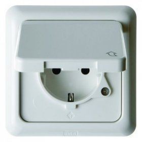 Штепсельная розетка Berker IP44 полярная белизна с блеском SCHUKO с откидной крышкой и рамкой Влагозащищенный скрытый монтаж 471809