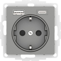РОЗЕТКА 16А c 2 USB A+C, 5В/2,4А/3,0А, 2х5В/1,5А, механизм, СТАЛЬ AtlasDesign Schneider Electric ATN000932