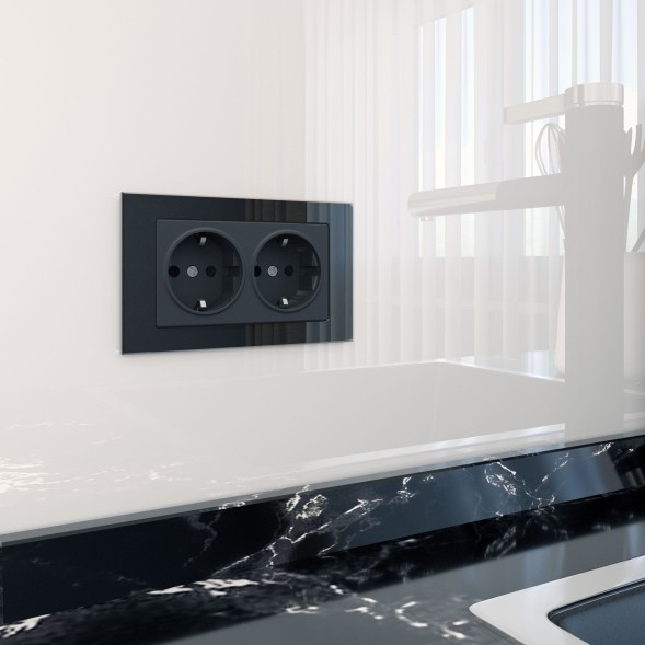 Рамка из стекла для двойной розетки Favorit черный Werkel W0081108