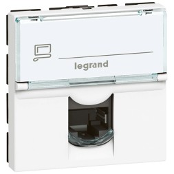Розетка RJ45 Legrand Mosaic белая FTP кат6 90° 076592