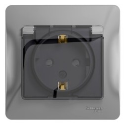 Розетка с заземлением со шторками с крышкой, 16А, IP44 в сборе Schneider Electric Glossa Алюминий GSL000348