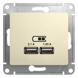 USB Розетка A+A, 5В/2,1 А, 2х5В/1,05 А, механизм Schneider Electric Glossa Бежевый GSL000233