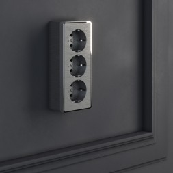 Розетка тройная с заземлением и шторками Gallant графит рифленый W5073104