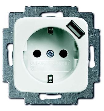 Розетка ABB Reflex SI альпийский белый Schuko с устройством зарядным USB 20 EUCBUSB-214-500 16А 700 мА электронная защита от перегрузк и КЗ безвинтовые клеммы защитные шторки 2CKA002011A6175 20 EUCBUSB-214-500