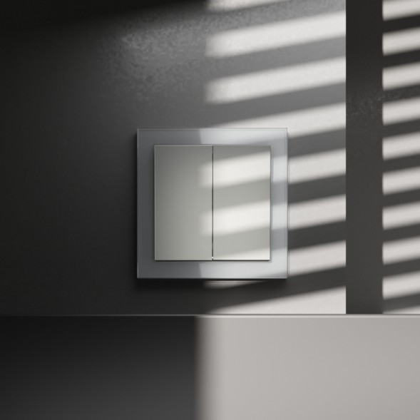 Перекрестный переключатель встраиваемый VOLTUM S70 двухклавишный 10А, (сталь)