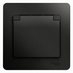 Розетка с заземлением со шторками,с крышкой, IP20, в сборе Schneider Electric Glossa Антрацит GSL000746