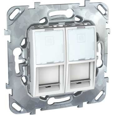Компьютерная розетка 2хRJ45 Schneider Electric Unica белый кат. 6, с полем для надписи MGU5.2424.18ZD