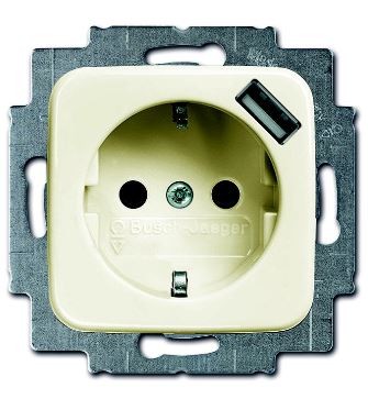 Розетка ABB Busch-Duro слоновая кость Schuko с устройством зарядным USB 20 EUCBUSB-212-500 16А 700 мА электронная защита от перегрузки и КЗ безвинтовые клеммы защитные шторки 2CKA002011A6174 20 EUCBUSB-212-500