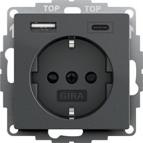 245928 Розетка с з/к, с shutter разъем. USB двойн.A /C Антрацит Standard 55 Gira