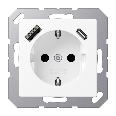 Розетка Jung A серия белоснежный матовый SCHUKO® с USB-интерфейсом с 1 гнездо USB типа A и 1 гнездо USB типа C A1520-15CAWWM
