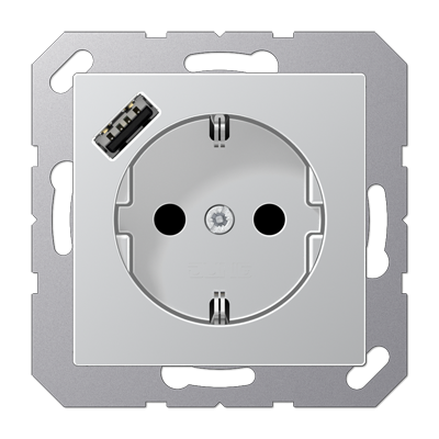 Розетка Jung A серия алюминий SCHUKO® с 1 USB-портом типа A A1520-18AAL