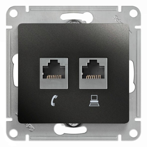 Розетка двойная RJ11+RJ45, кат.5E, Schneider Electric Glossa Антрацит GSL000785