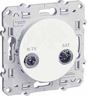 Розетка R-TV\SAT Schneider Electric Odace белый проходная S52R456