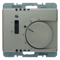 Регулятор температуры помещения Berker Arsys светло-бронзовый лак 24 В с размыкающим контактом центральной панелью одноклавишным выключателем и светодиодом 20319011