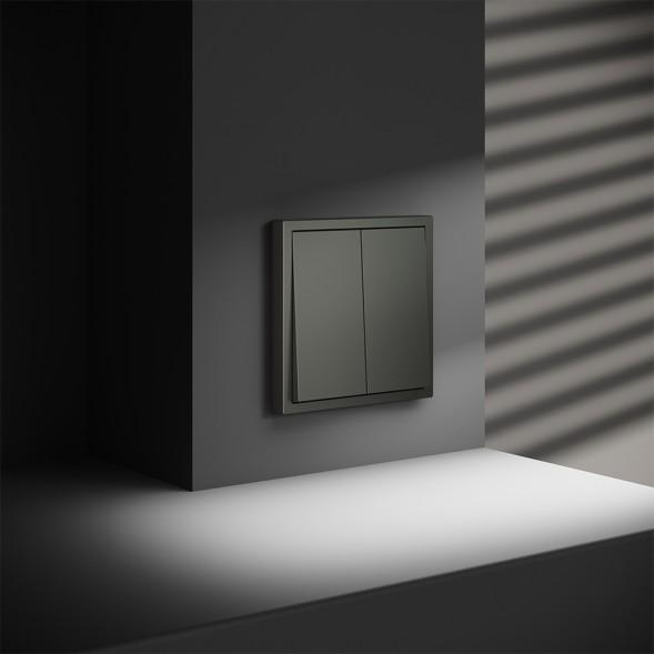 Перекрестный переключатель встраиваемый VOLTUM S70 двухклавишный 10А, (титан)