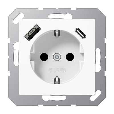 Розетка Jung A серия белая SCHUKO® с USB-интерфейсом с 1 гнездо USB типа A и 1 гнездо USB типа C A1520-15CAWW