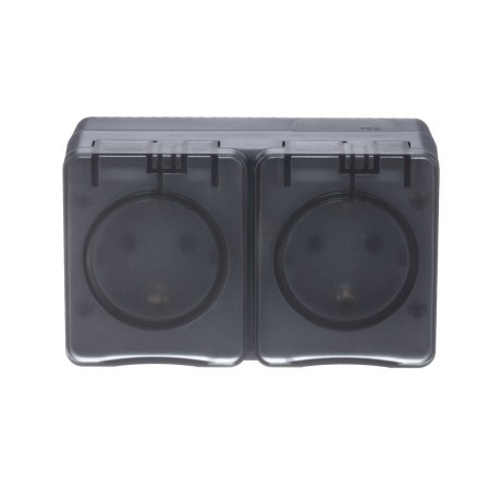 ATN544026 Atlasdesign Profi54 O/У двойная РОЗЕТКА с заземлением со шторками 16А 250B, АНТРАЦИТ Schneider Electric