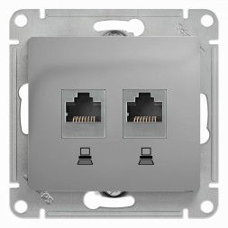 Розетка двойная компьютерная RJ45+RJ45, кат.5E, механизм Schneider Electric Glossa Алюминий GSL000385KK
