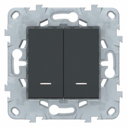 Выключатель Schneider Electric Unica Studio Антрацит 2-клавишный, 2 модуля, с подсветкой, 2 х сх. 1А NU521154N