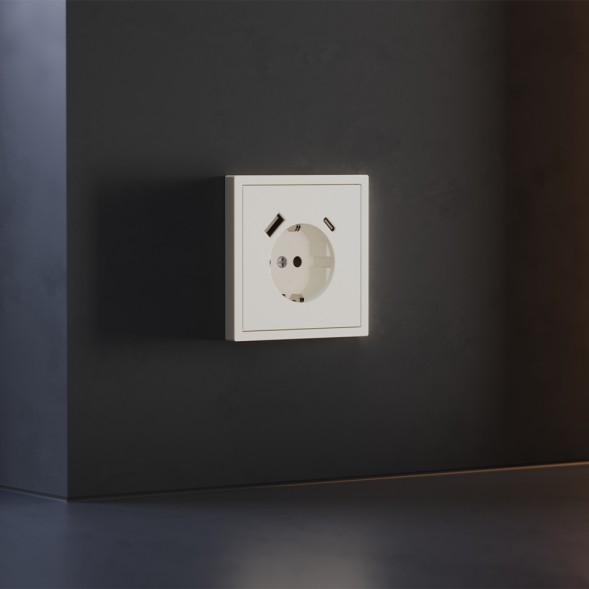 Накладка для розетки с заземлением и защитными шторками, с USB A+C, S70 (хлопок)