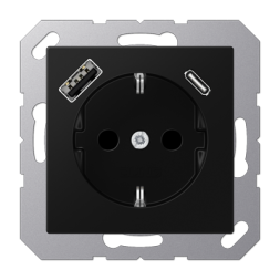 Розетка Jung A серия матовый чёрный графит SCHUKO® с USB-интерфейсом с 1 гнездо USB типа A и 1 гнездо USB типа C A1520-15CASWM