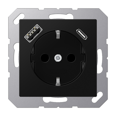 Розетка Jung A серия матовый чёрный графит SCHUKO® с USB-интерфейсом с 1 гнездо USB типа A и 1 гнездо USB типа C A1520-15CASWM