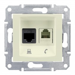 Телефонная+компьютерная розетка Schneider Electric Sedna бежевый SDN5200147