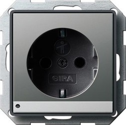 Розетка Gira E22 Сталь с заземляющим контактами и светодиодной подсветкой 117020