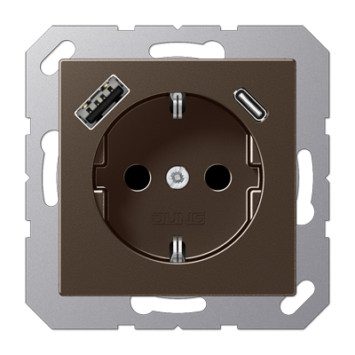 Розетка Jung A серия мокко SCHUKO® с USB-интерфейсом с 1 гнездо USB типа A и 1 гнездо USB типа C A1520-15CAMO