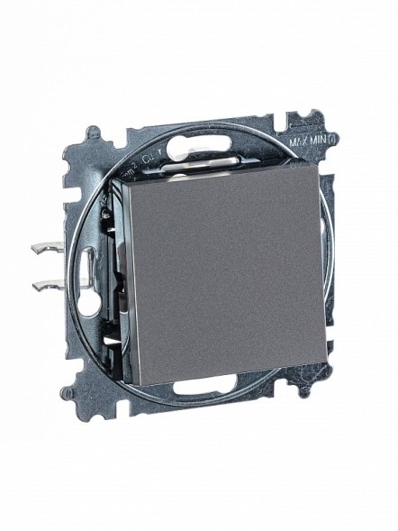 Выключатель ABB Levit сталь / дымчатый чёрный одноклавишный 2CHH590145A6069 3559H-A01445 69W