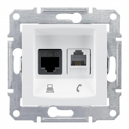 Телефонная+компьютерная розетка Schneider Electric Sedna белый SDN5200121