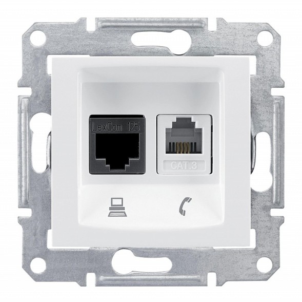 Телефонная+компьютерная розетка Schneider Electric Sedna белый SDN5200121