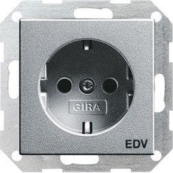 Розетка Gira Event Алюминий с заземляющими контактами и надписью &quot;EDV&quot; 045826