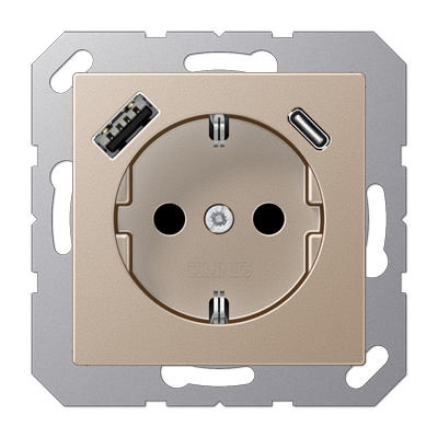 Розетка Jung A серия шампань SCHUKO® с USB-интерфейсом с 1 гнездо USB типа A и 1 гнездо USB типа C A1520-15CACH