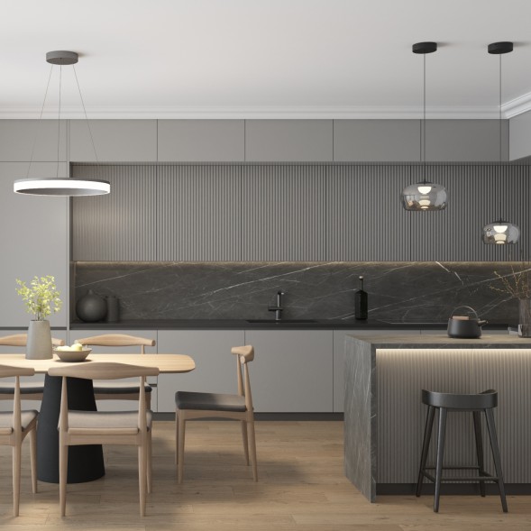 Светильник подвесной FLOA, 16 Вт, 3000К, ?280?1500 мм, металл, стекло, черный, дымчатый серый