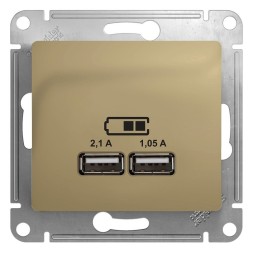 USB Розетка A+A, 5В/2,1 А, 2х5В/1,05 А, механизм Schneider Electric Glossa Титан GSL000433