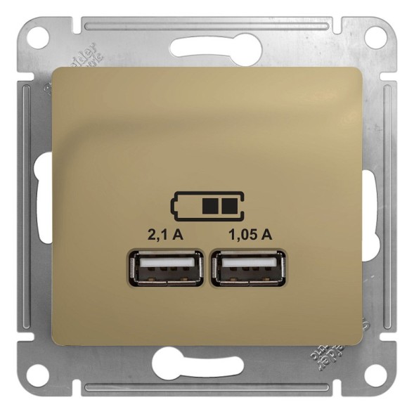 USB Розетка A+A, 5В/2,1 А, 2х5В/1,05 А, механизм Schneider Electric Glossa Титан GSL000433
