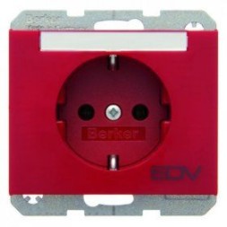 Штепсельная розетка Berker K.1 красный с блеском SCHUKO с символом и полем для надписи 47397115
