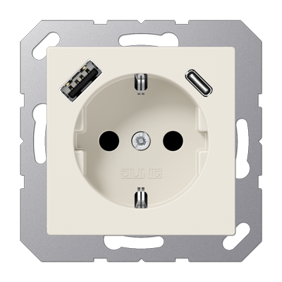 Розетка Jung A серия слоновая кость SCHUKO® с USB-интерфейсом с 1 гнездо USB типа A и 1 гнездо USB типа C A1520-15CA