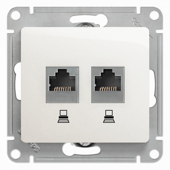 Розетка двойная компьютерная RJ45+RJ45, кат.5E, механизм Schneider Electric Glossa Перламутр GSL000685KK