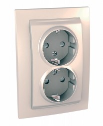 Розетка Schneider Electric Unica бежевый двойная с з\к со шторками с рамкой MGU23.067.25D