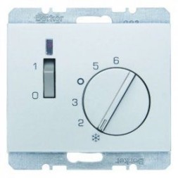 Регулятор температуры помещения Berker K.5 стальной лак 24 В с размыкающим контактом центральной панелью одноклавишным выключателем и светодиодом 20317104