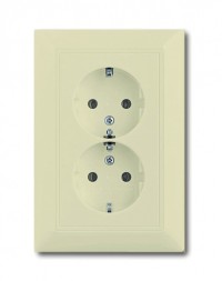 Розетка ABB Basic 55 слоновая кость SCHUKO 16А 250В двойная с защитными шторками 2CKA002021A0379 20-02 EUJKS-92-507