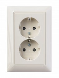 Розетка ABB Basic 55 слоновая кость SCHUKO 16А 250В двойная с защитными шторками 2CKA002021A0379 20-02 EUJKS-92-507