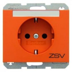 Штепсельная розетка Berker K.1 оранжевый с блеском SCHUKO с символом и полем для надписи 47397114