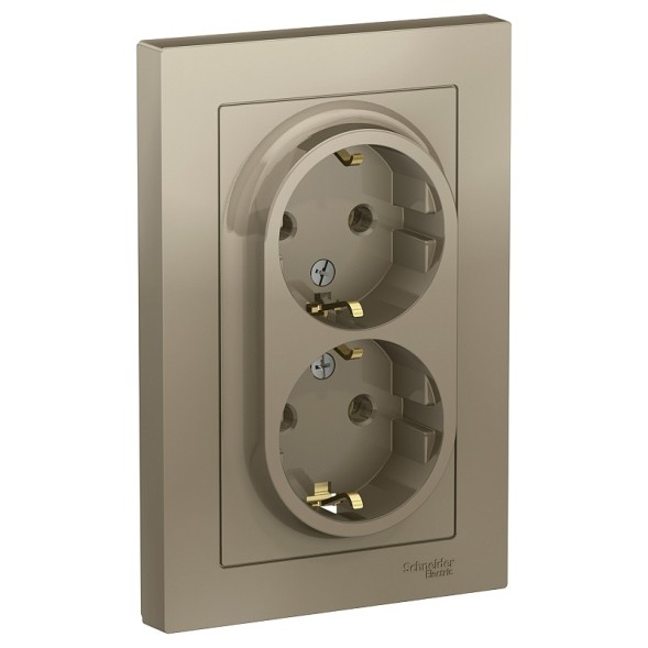 Розетка Schneider Electric Atlasdesign Шампань двойная с заземлением, 16А, в сборе ATN000524