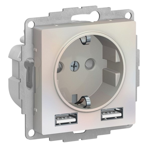 Розетка AtlasDesign SO + USB A+A, 5В/2,4А, 2х5В/1,2А, жемчуг Schneider Electric ATN000430
