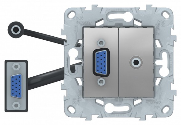 Розетка HD15+Minijack Schneider Electric Unica Алюминий NU593230