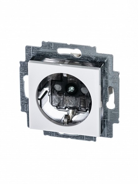 Розетка ABB Levit белый / дымчатый чёрный с заземлением со шторками 16А 2CHH203457A6062 5520H-A03457 62W